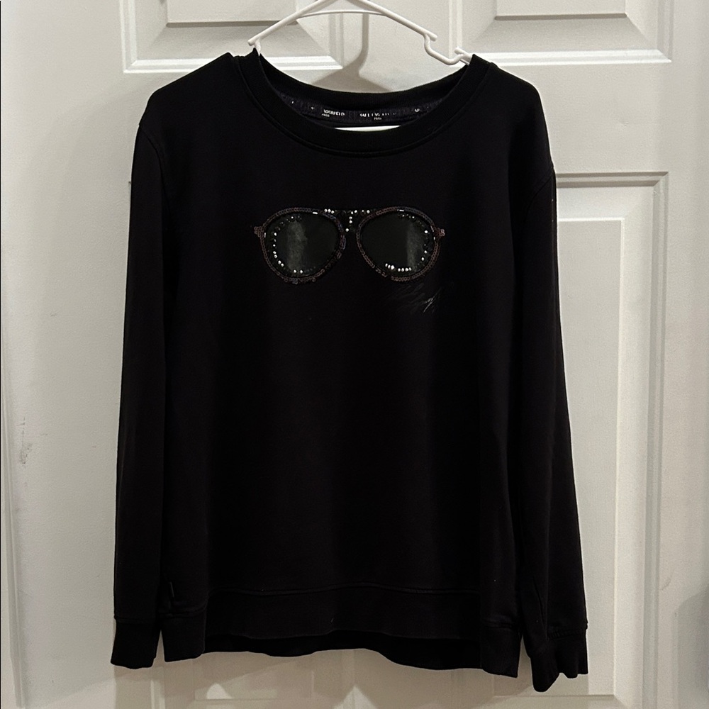 Karl Lagerfeld Paris Black Sweater with Sequin Glasses